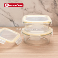 Conjunto de recipientes de vidro para alimentos com tampa empilhável em PP